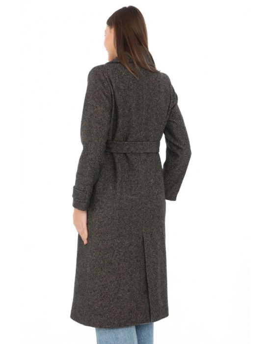 Balık ırtı Kaşmir Uzun Kaşe Kaban  Kahverengi