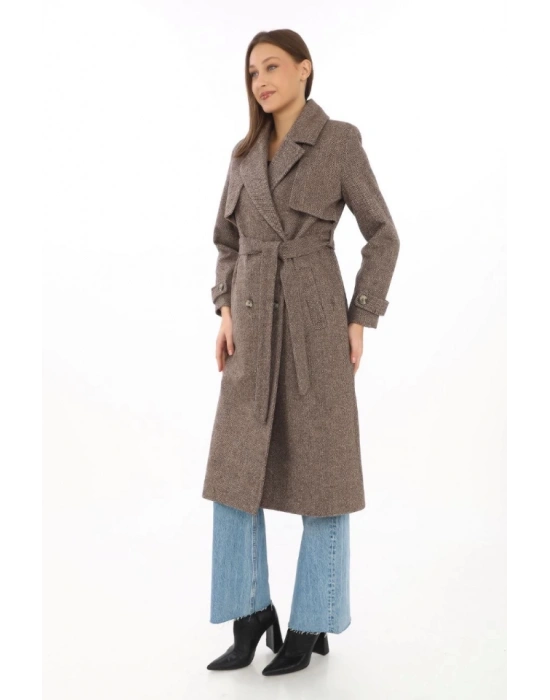 Balık Sırtı Kaşmir Uzun Kaşe Kaban  Vizon