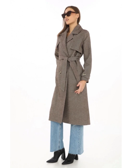 Balık Sırtı Kaşmir Uzun Kaşe Kaban  Vizon