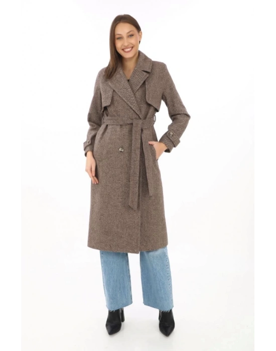 Balık Sırtı Kaşmir Uzun Kaşe Kaban  Vizon