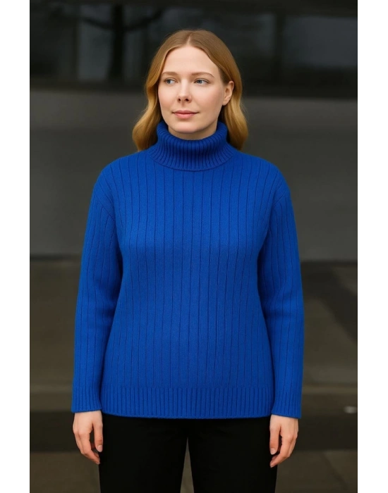 Balıkcı Yaka Bağazlı Triko Kazak Pamuklu Kalın Fitilli Dokuma  aks avisi