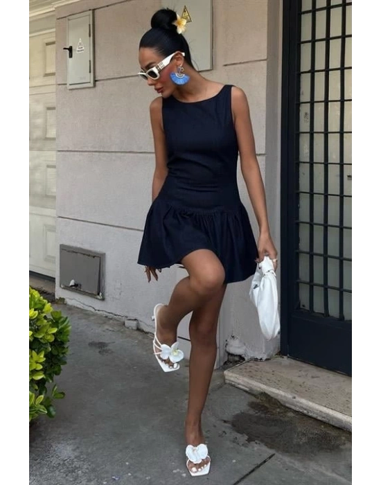 Balon Etekli Tensel Mini Elbise 2887