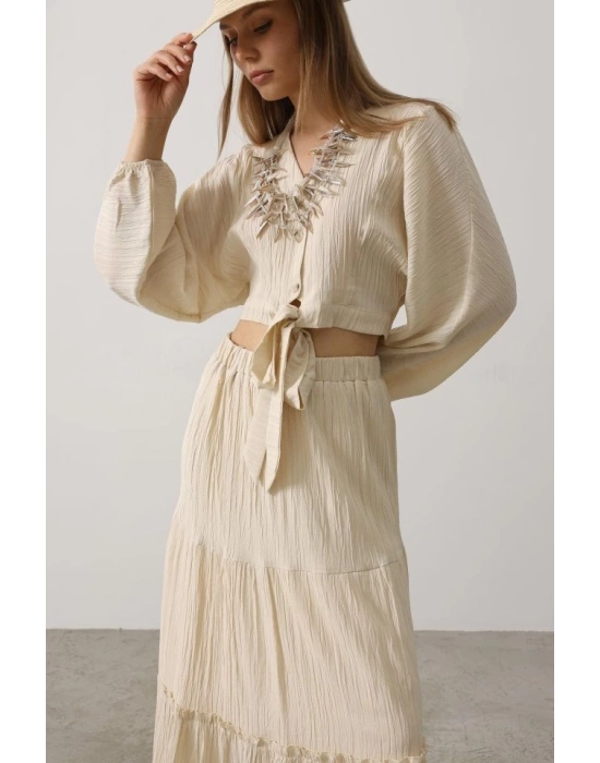 Balon Kollu Etekli Kaş Takım  Taş