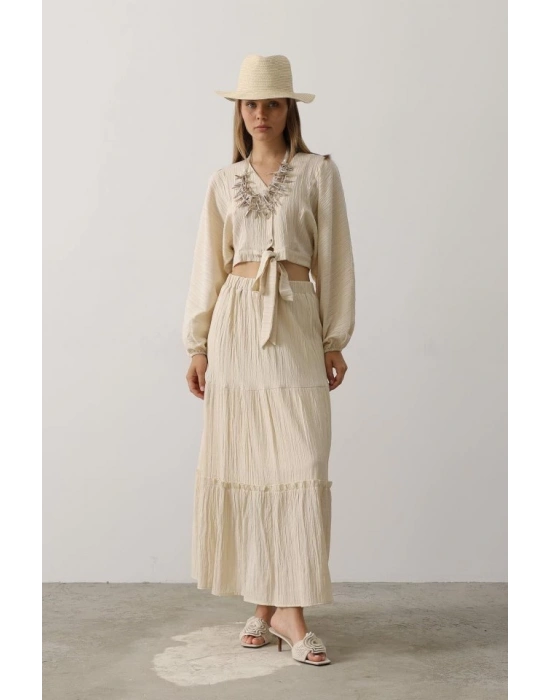 Balon Kollu Etekli Kaş Takım  Taş