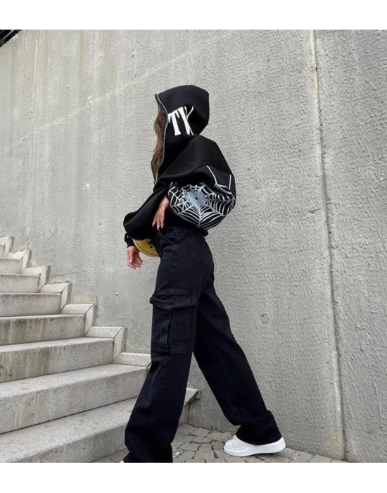 Bape pider Baskılı Oversize Hırka  iyah