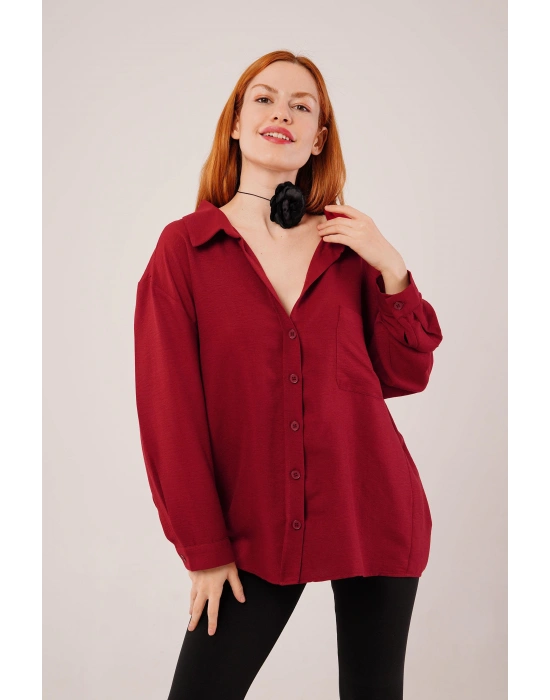 Basic Oversize Bordo Gömlek
