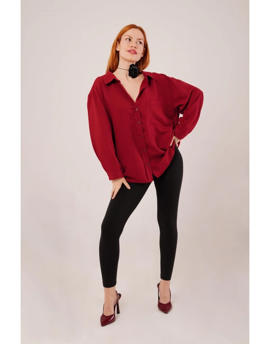 Basic Oversize Bordo Gömlek