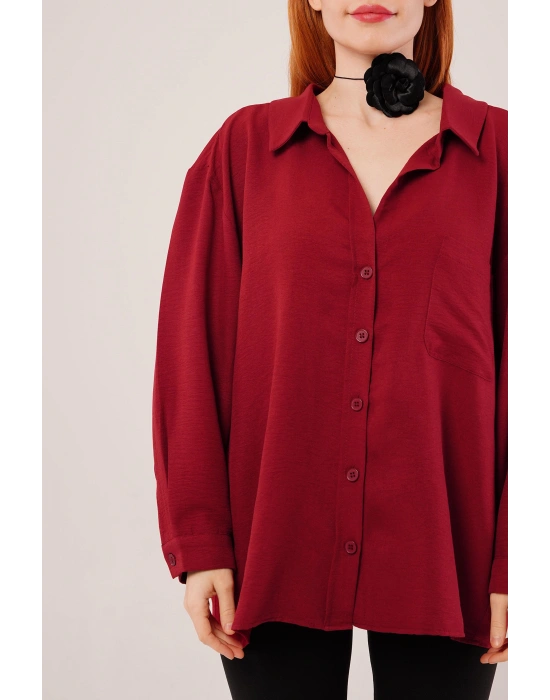Basic Oversize Bordo Gömlek