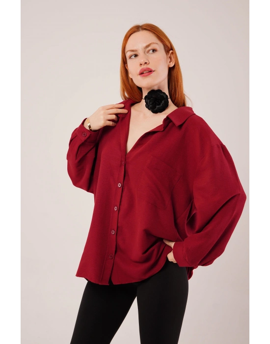 Basic Oversize Bordo Gömlek