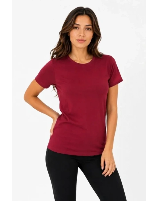 Basic Tişört Bisiklet Yaka Kısa Kol Günlük Yazlık lim Fit Thirt  Bordo
