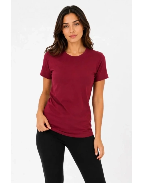 Basic Tişört Bisiklet Yaka Kısa Kol Günlük Yazlık lim Fit Thirt  Bordo