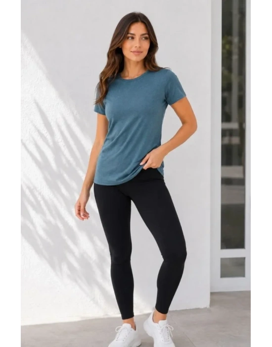Basic Tişört Bisiklet Yaka Kısa Kol Günlük Yazlık lim Fit Thirt  Füme