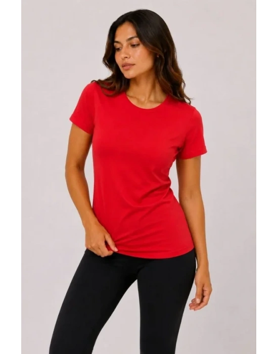 Basic Tişört Bisiklet Yaka Kısa Kol Günlük Yazlık lim Fit Thirt  Kırmızı