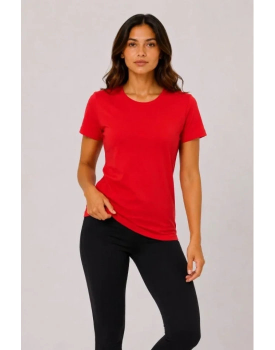 Basic Tişört Bisiklet Yaka Kısa Kol Günlük Yazlık lim Fit Thirt  Kırmızı