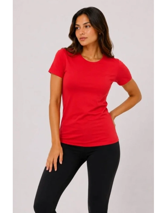 Basic Tişört Bisiklet Yaka Kısa Kol Günlük Yazlık lim Fit Thirt  Kırmızı