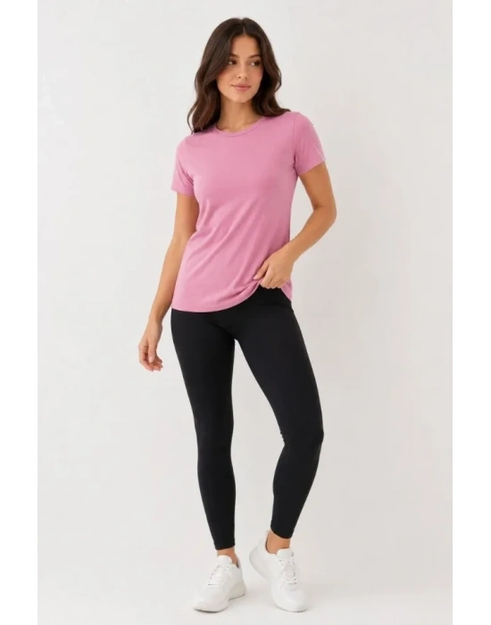 Basic Tişört Bisiklet Yaka Kısa Kol Günlük Yazlık lim Fit Thirt  Pembe