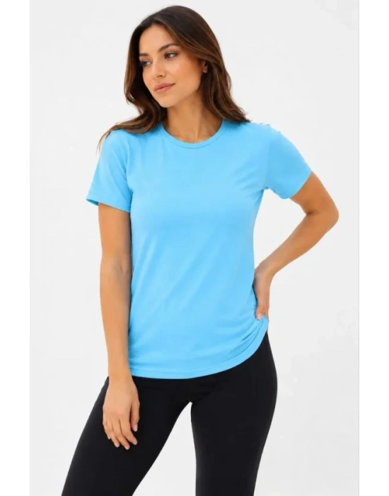 Basic Tişört Bisiklet Yaka Kısa Kol Günlük Yazlık lim Fit Thirt  Turkuaz