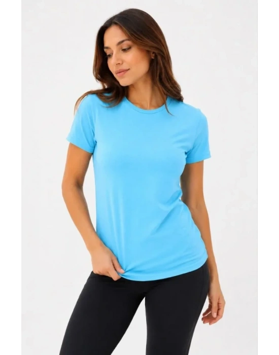 Basic Tişört Bisiklet Yaka Kısa Kol Günlük Yazlık lim Fit Thirt  Turkuaz