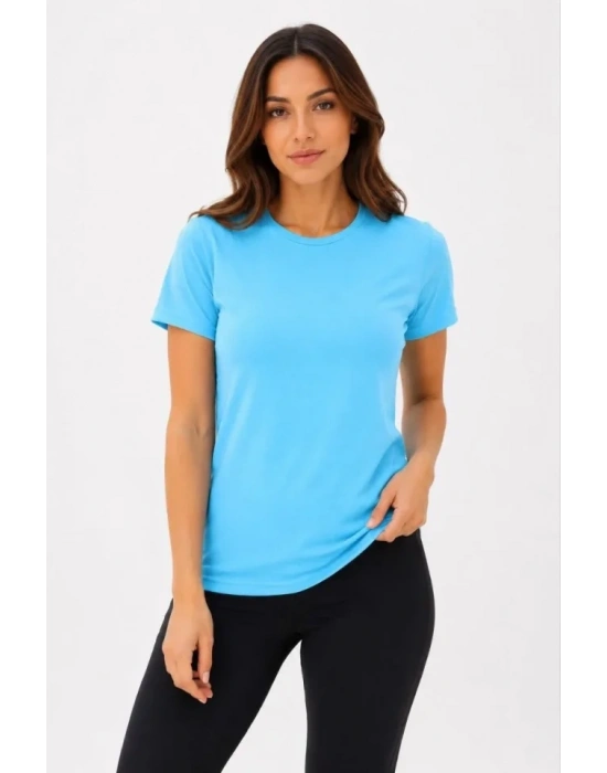 Basic Tişört Bisiklet Yaka Kısa Kol Günlük Yazlık lim Fit Thirt  Turkuaz