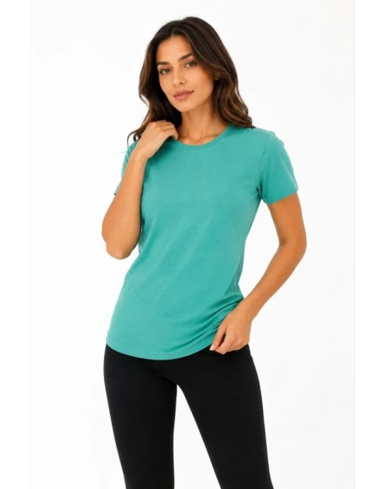 Basic Tişört Bisiklet Yaka Kısa Kol Günlük Yazlık lim Fit Thirt  u Yeşili