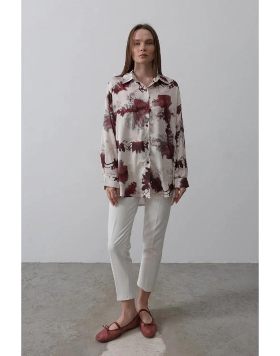 Baskılı Gömlek  Bordo