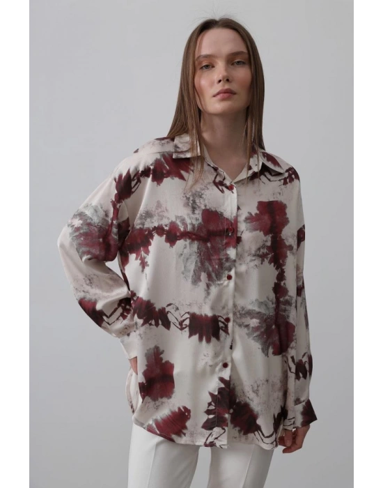 Baskılı Gömlek  Bordo