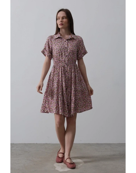 Baskılı Keten Elbise  ila