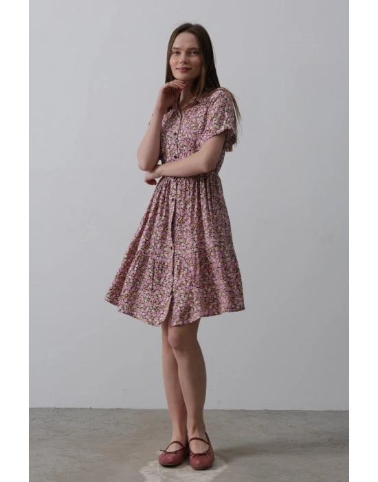 Baskılı Keten Elbise  ila