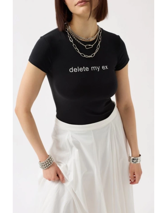 Baskılı Likralı Crop TShirt