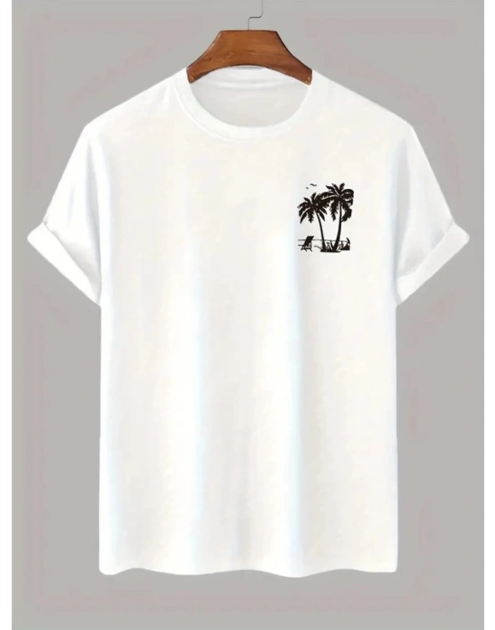 Baskılı Oversize Bisiklet Yaka Tshirt  Beyaz