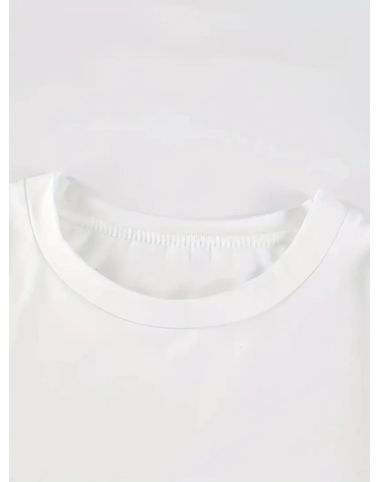 Baskılı Oversize Bisiklet Yaka Tshirt  Beyaz