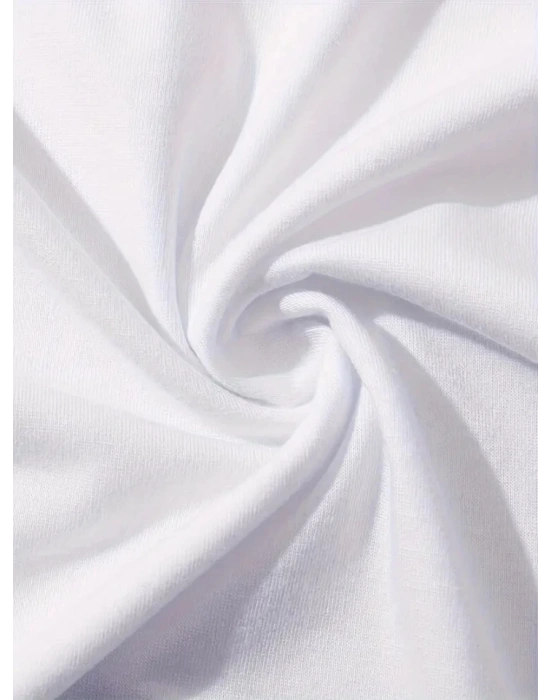 Baskılı Oversize Bisiklet Yaka Tshirt  Beyaz