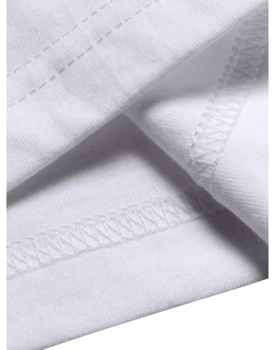 Baskılı Oversize Bisiklet Yaka Tshirt  Beyaz