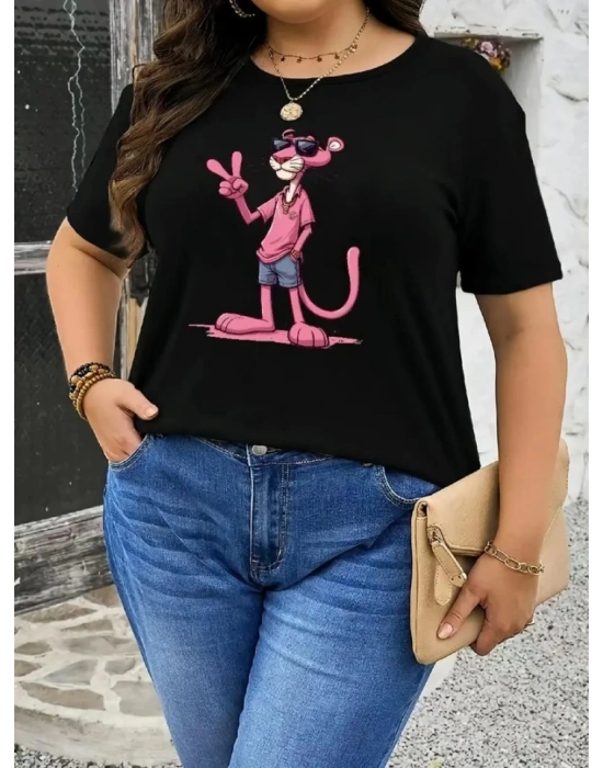 Baskılı Oversize Bisiklet Yaka Tshirt  Beyaz