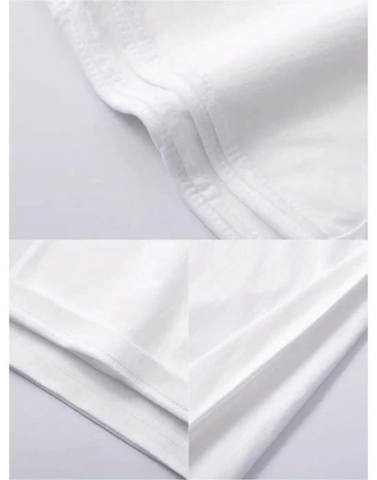 Baskılı Oversize Bisiklet Yaka Tshirt  Beyaz