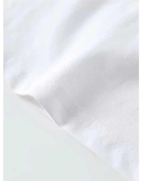 Baskılı Oversize Bisiklet Yaka Tshirt  Beyaz