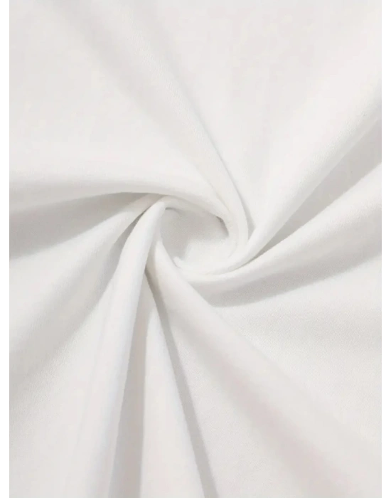 Baskılı Oversize Bisiklet Yaka Tshirt  Beyaz