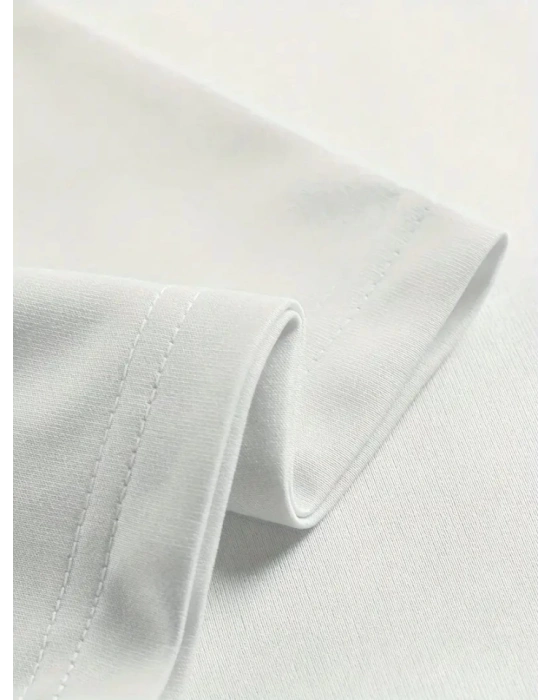 Baskılı Oversize Bisiklet Yaka Tshirt  Beyaz