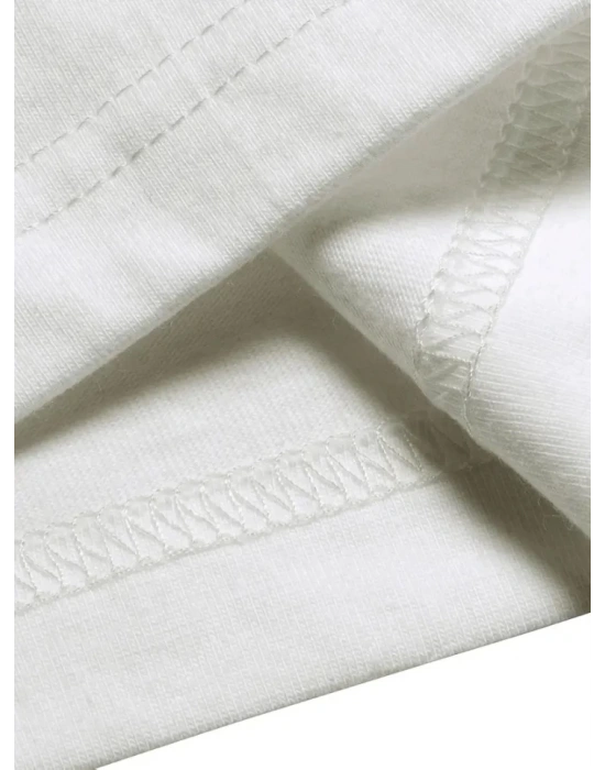 Baskılı Oversize Bisiklet Yaka Tshirt  Beyaz