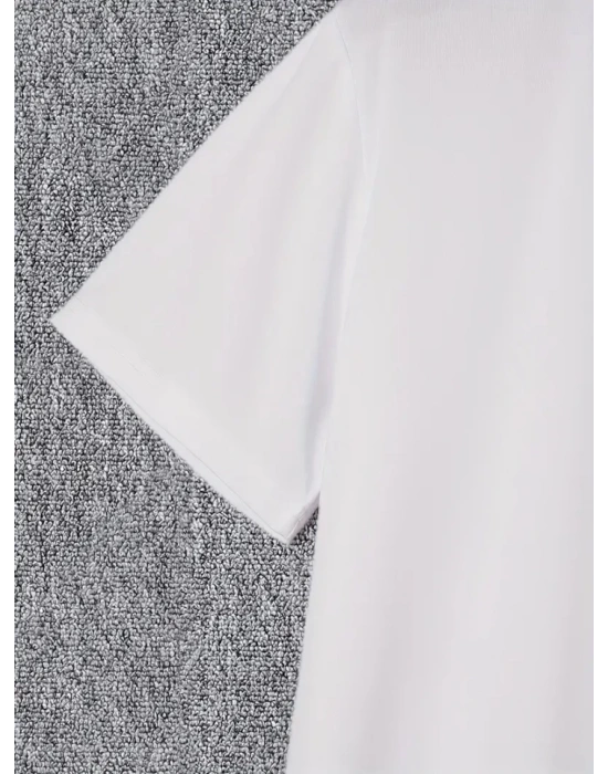 Baskılı Oversize Bisiklet Yaka Tshirt  Beyaz