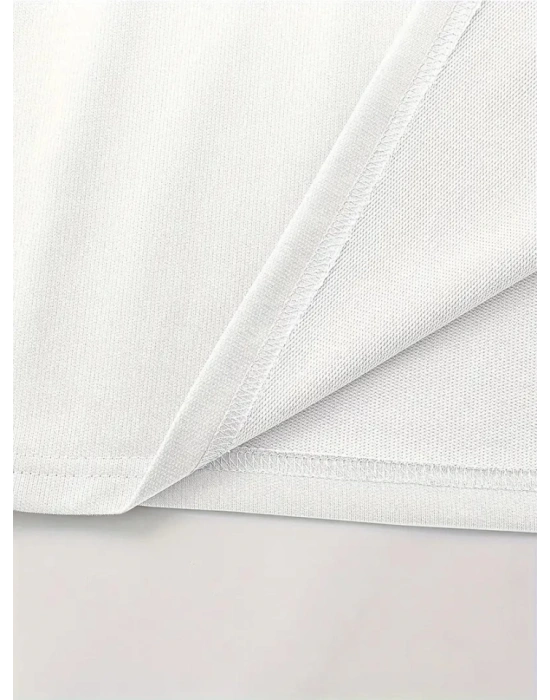 Baskılı Oversize Bisiklet Yaka Tshirt  Beyaz