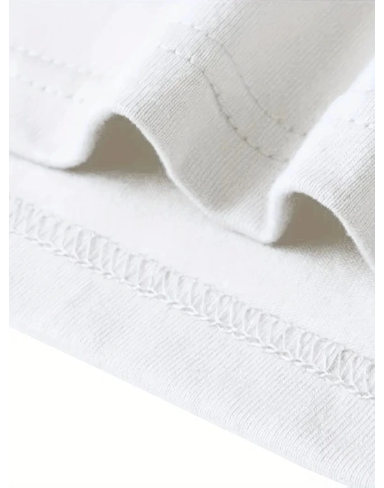 Baskılı Oversize Bisiklet Yaka Tshirt  Beyaz