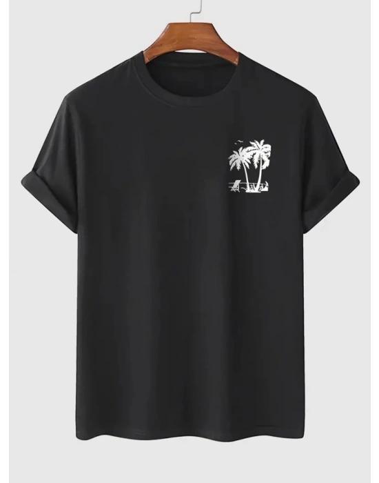 Baskılı Oversize Bisiklet Yaka Tshirt  iyah