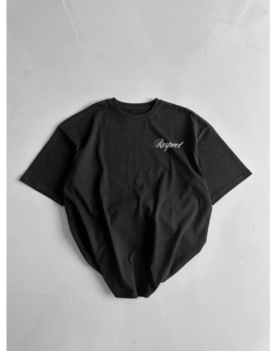 Baskılı Oversize Bisiklet Yaka Tshirt  iyah