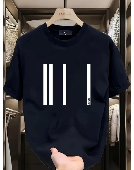 Baskılı Oversize Bisiklet Yaka Tshirt  iyah