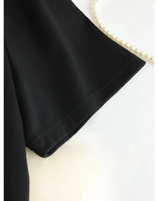 Baskılı Oversize Bisiklet Yaka Tshirt  iyah