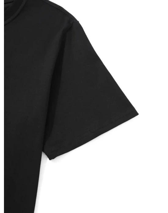 Baskılı Oversize Bisiklet Yaka Tshirt  iyah