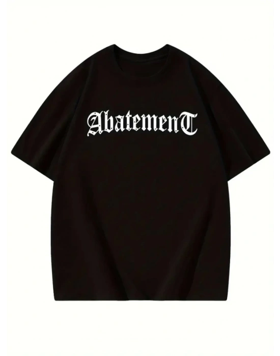 Baskılı Oversize Bisiklet Yaka Tshirt  iyah