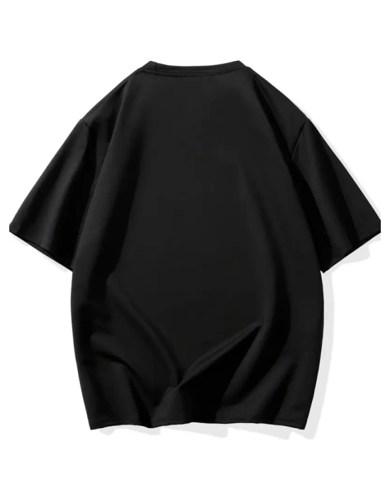 Baskılı Oversize Bisiklet Yaka Tshirt  iyah