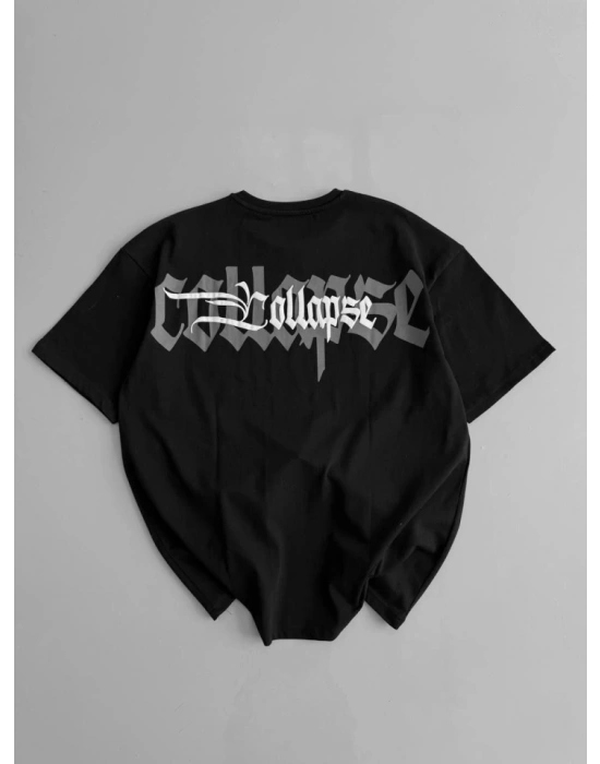 Baskılı Oversize Bisiklet Yaka Tshirt  iyah